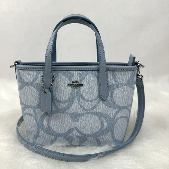Coach City Mini Tote Bag In Sketch Signature Canvas CBM64 Silver/Ice Blue NWT - Picture 1 of 10